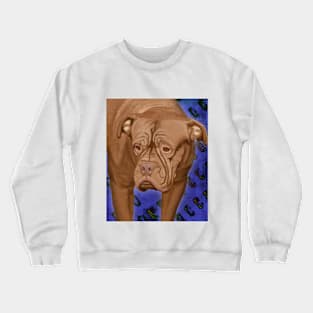 Dogue de Bordeaux on Blue Urban Background Crewneck Sweatshirt